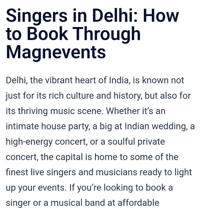 Singers in Delhi, how to book through Magnevents